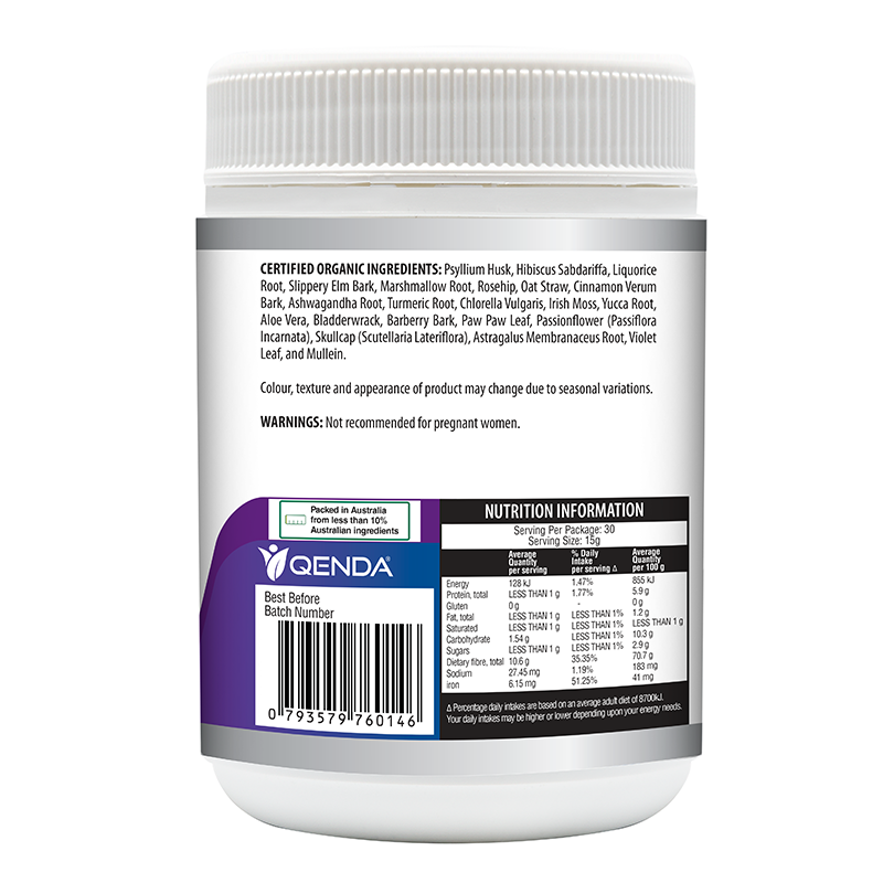 White supplement container with nutritional information label on a white background