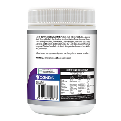 White supplement container with nutritional information label on a white background