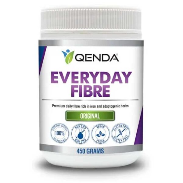 Qenda Everyday Fibre supplement container on a white background