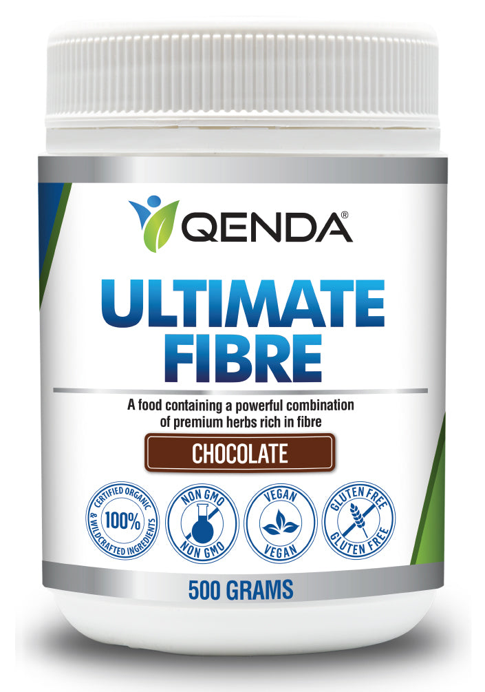 Qenda Ultimate Fibre supplement container on a white background