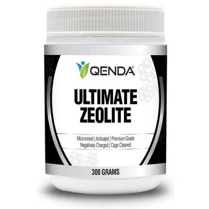 Qenda Ultimate Zeolite supplement container on a white background