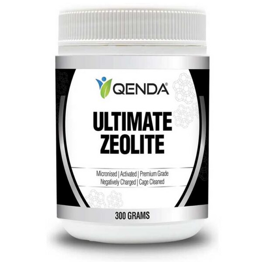 Qenda Ultimate Zeolite supplement container on a white background