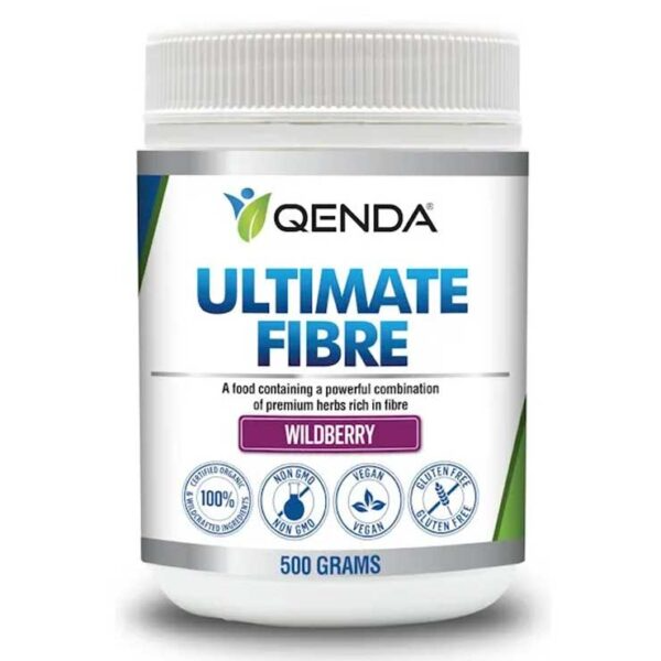 Qenda Ultimate Fibre supplement container on a white background