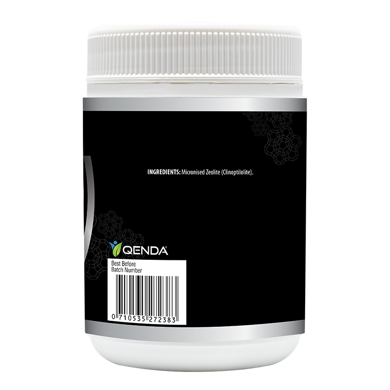 White container with black ingredients label featuring 'Qenda' branding on a white background
